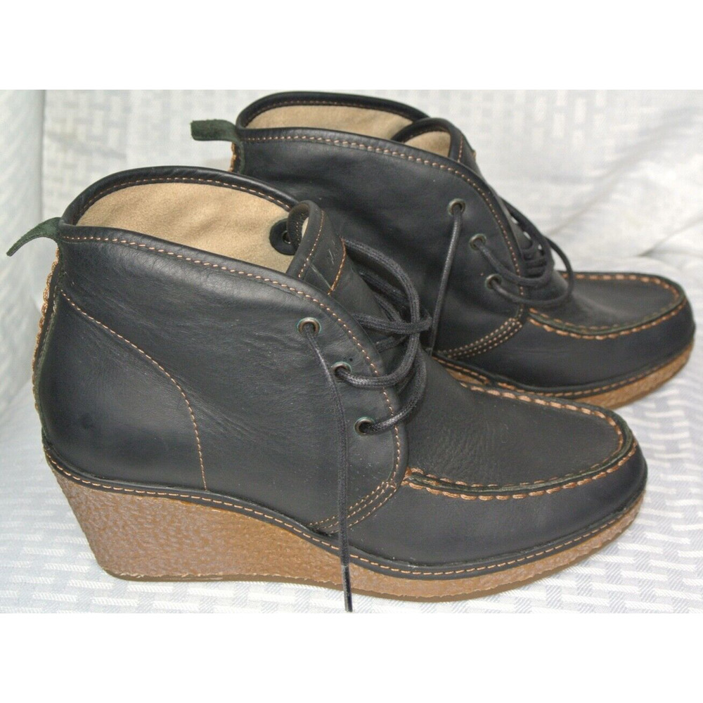 Olukai Women's Size 6 Black Leather Wedge Short Ankle Bootie Shoes - Picture 5 of 10